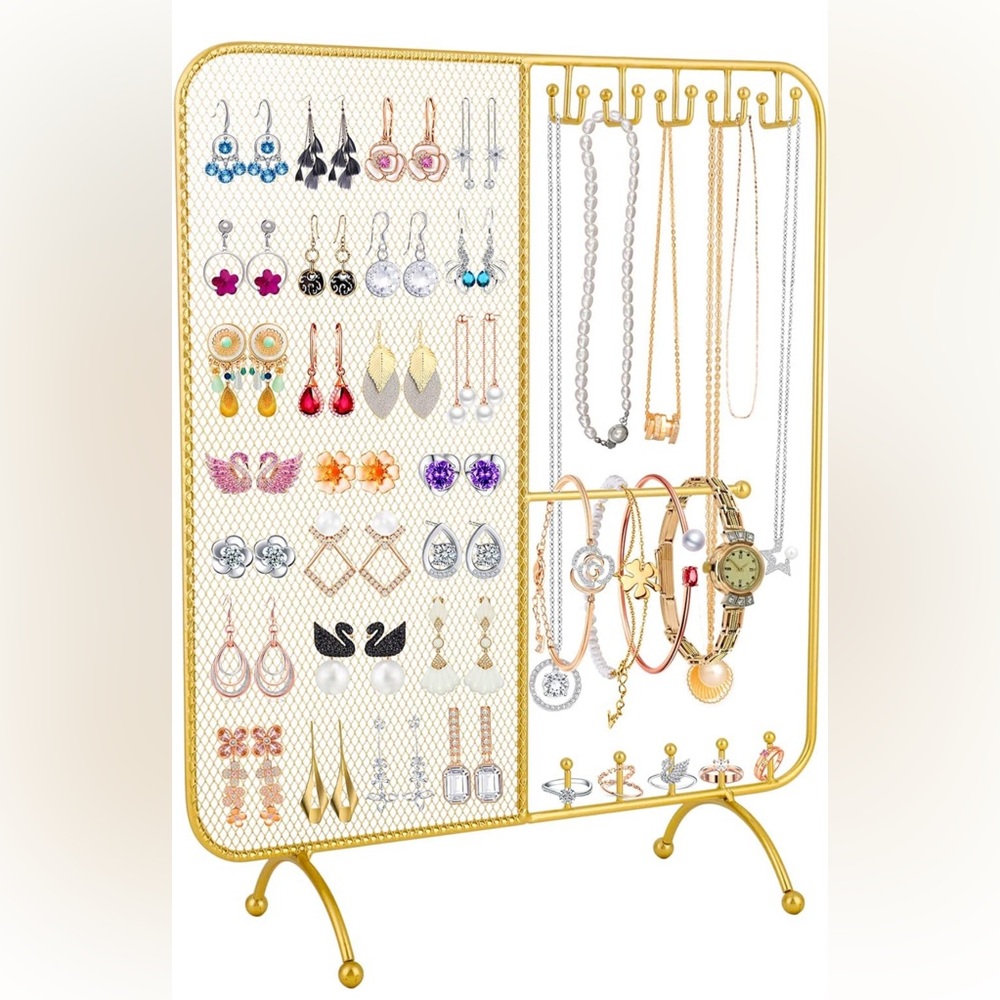 Gold Jewelry Organizer Stand  Hanging Earrings Bracelet Necklaces Ring Watches,